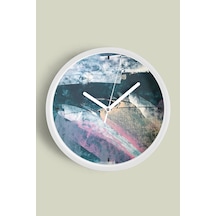 Soyut Modern Tasarım Duvar Saati - 42cm - Önü Camlı Beyaz Kasa - Sessiz Mekanizma Beyaz
