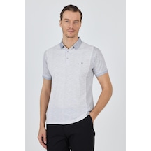 Kısa Kol Baskılı Pike Polo Yaka Cepsiz Slim Fit Tişört 1011250167 Gri