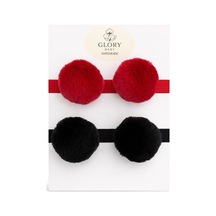Kız Çocuk Bebek Ponponlu Bandana 2'li Set Kırmızı-siyah Kırmızı-siyah