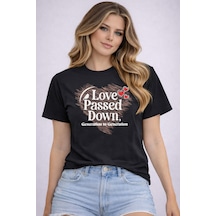 Herkesemoda Love Passed Down Baskı Detaylı Basic T-shirt Siyah