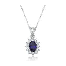 Pırlanta Montur Sentetik Safir Oval Gümüş Kolye