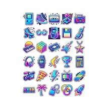 30 Adet Retro 80'ler Neon Nostalji Sticker Seti - Laptop Defter Telefon Çok Renkli
