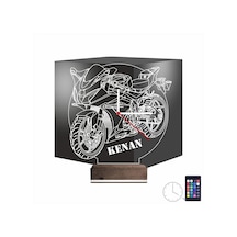 Luvivia Motorsiklet Motor V2 Kişiye Özel Saatli 3d Lamba - Masa Gece Lambası Şeffaf