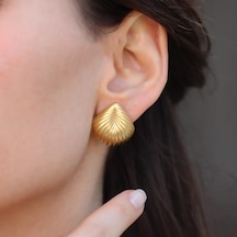 Damla Çizgili Gold Bombeli Gümüş Küpe Gümüş