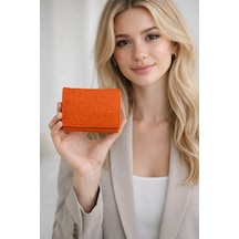 Gk Gamzelirenklerim Luxury Fashıon&accessorıes Kabartma Yazılı Cüzdan Mini- Çok Bölmeli Turuncu