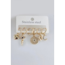 Kadın Vip Seri Antialerjik Zirkon Taşlı 6'lı Küpe-5308 Altın