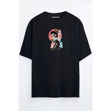 Iskelet Geysa Baskılı Oversize T-shirt Siyah