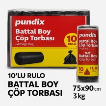 Pundix Pundıx Battal Boy Çöp Torbası 75x90 Cm 10 Lu Rulo Opp Ambalajlı Toplam 3 Kg Dayanıklı, Sızdırmaz Ve Geniş Hacimli Çöp Poşeti