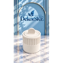 Dekorske - Taş Tozu Kapaklı Dekoratif Kutu - 10x8 Cm - Çizgili Tasarım - Çok Amaçlı Saklama Kutusu Dekoratif Objeler
