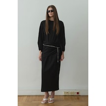 Suud Collection Siyah Fey Kuşaklı Penye Elbise
