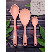 Tr Sert Uçlu Isıya Dayanıklı Silikon Kaşık Seti, 28 Cm, 24 Cm, 20 Cm, Pembe