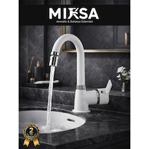 Beyaz-krom Armut Baston Borulu Oynar Başlıklı Perlatörlü Banyo Lavabo Bataryası, Çiftsugirişli