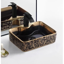 Puroser Finike Black Altın Tezgah Üstü Seramik Lavabo