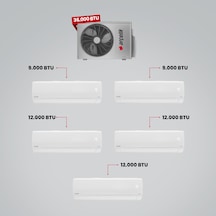 Arçelik 1+5 Multi Sistem 36100 MD Pro Dış Ünite 2 Adet 9 BTU Beyaz + 3 Adet 12 BTU Beyaz İç Üniteler Duvar Tipi Klima