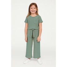 Kız Çocuk Pijama Altı Beli Lastikli Rahat Kalıp Yeşil