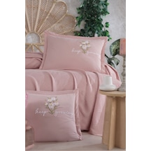 Butik Çift Kişilik Nakış Detaylı Pike Takımı Etta V4 Pudra
