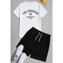 Uyguntarz Unisex Sunshine Baskılı Şort Takım Beyaz