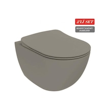 Creavit Free Rim-off Kanalsız Asma Klozet Fe322.cg Mat Cool Grey + Duck Yavaş Kapanan Kapak Mat Cool Grey 2'li Set Gri