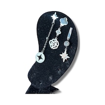 Gül Ve Kuzey Yıldızı Figürlü Çelik Küpe Gri