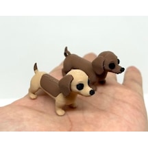 Mini Sosis Köpek Biblo Seti - 2 Li Dachshund Figürü - 3d Yazıcı Dekoratif Köpekçik