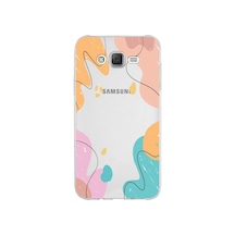 Samsung Galaxy Uyumlu J7 Core Kapak Karışık Renkler Tasarımlı Şeffaf Silikon Kılıf