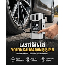 Araç Lastik Şişirme Pompası Ve Akü Takviye Powerbank Bir Arada Yeni Nesil siyah