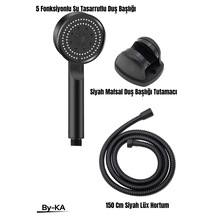5 Fonksiyonlu Duş Başlığı+ Siyah Duş Askısı+ 150 Cm Siyah Hortum Siyah