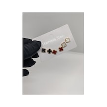 6lı 3 Çift Renkli Yoncalı Gold Çelik Küpe