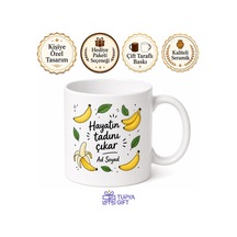 Muz Temalı Baskılı Kupa Bardak Hediye Özel Tasarım Porselen Mug Beyaz / Çok Renkli