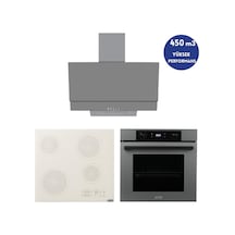 Alveus Afm Serisi Grix Vitro FM7710 + V6-05 + FM3407 Elektrikli Cam Antrasit Ankastre Set