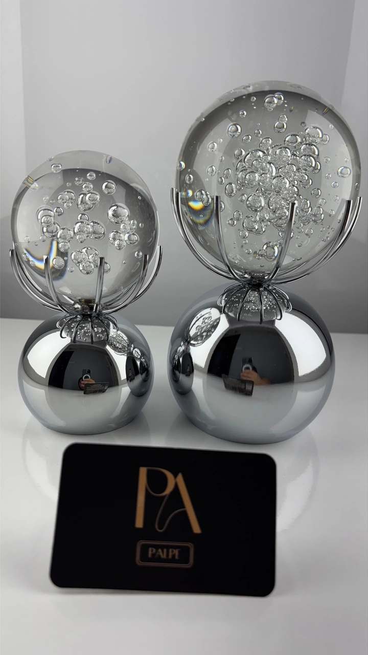 Krom 2'li Kristal Dekoratif Obje Biblo Süs Eşya Salon Aksesuar Tv Sehpa Masa Konsol Ofis Salon Dekor