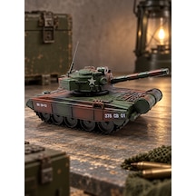 Dekoratif Metal Askeri Tank Maketi Yeşil Kamuflajlı Retro Koleksiyonluk Tank Biblo Koyu Yeşil