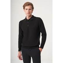 İmza Siyah Polo Yaka Uzun Kol Örme Comfort Fit Pamuklu Kazak 1012265007