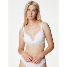 Marks & Spencer Dantel Detaylı Destekli Plunge Sütyen T81008712 Beyaz