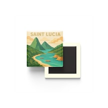 Saint Lucia - Saint Lucia - Paper Cut Art - Baskılı Buzdolap Magneti Kare - 9x9 Cm