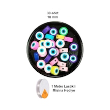 30 Adet 10 Mm Polimer Kil Fimo Boncuk Takı Bileklik + 1 Metre Lastikli Misina  - Nazar Boncuğu