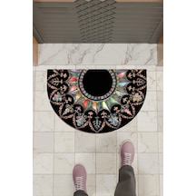 Rugmood Modern Dijital Paspas Siyah Mandala Desen Paspas - Kapı Önü Paspası