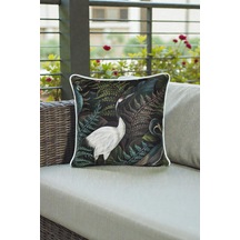 Kırlent Kılıfı Botanik Kuş Desenli 45x45 Raşel Örme Kadife Çift Taraflı Dijital Baskı Beyaz Biyeli Çok Renkli