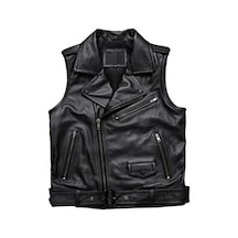 Kuzu Derisi Motorcu Tarzı Biker Yelek Siyah Renk