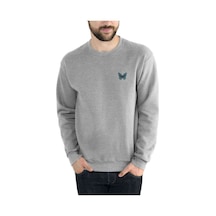 Large Clip Butterfly Baskılı Gri Erkek Örme Sweatshirt Large Clip Butterfly Baskılı Gri Erkek Örme Sweatshirt