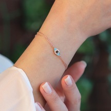 Mine İşli Göz Figürlü Rose Gold Kaplama Gümüş Bileklik Gümüş