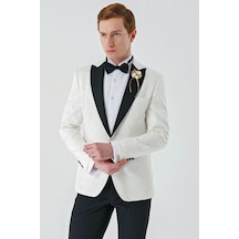 İmza Açık Krem Çıkarılabilir Kırlangıç Yaka Likralı 6 Drop Slim Fit Smokin Damatlık 1001240204-Açık Krem