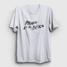 Presmono Unisex Brush Panic At The Disco T-shirt Beyaz