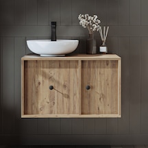 Gusto Ayaksız Oval Lavabolu Mdf 75 Cm Çekmeceli Banyo Dolabı Atl Atlantik Çam