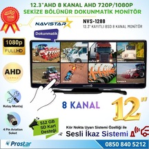 12.3 İnç 8 Kanal Full Hd Ahd Geniş Ekran Dokunmatik Kayıtlı Araç Monitörü 12-24v