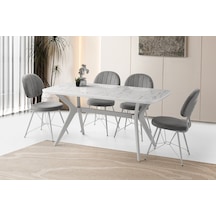 Zümrüt Masa, Metax Sandalye, Marmo Hg, 160x90 Beyaz
