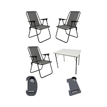 Moniev Litea 3 Adet Kamp Sandalyesi Katlanır Piknik Sandalye Ve Bardaklık Gri + Katlanır Mdf Masa Gri, Mnv Litea 3 Md Çok Renkli
