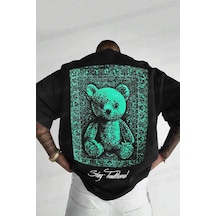 Tarzsokak Erkek Ekru Beyaz Traditional Ayıcık Teddy Bear Oversize Fit Bol Geniş Kalıp Salaş Kesim Siyah