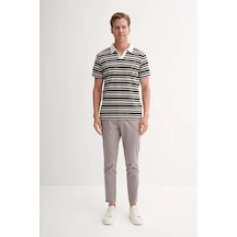 Cazador Regular Fit Örme Çizgili Siyah Erkek Polo Yaka T-shirt 40330