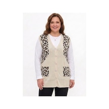 Onno Style Women Simli Leopar Desen Klasik Düğmeli Yelek Taş